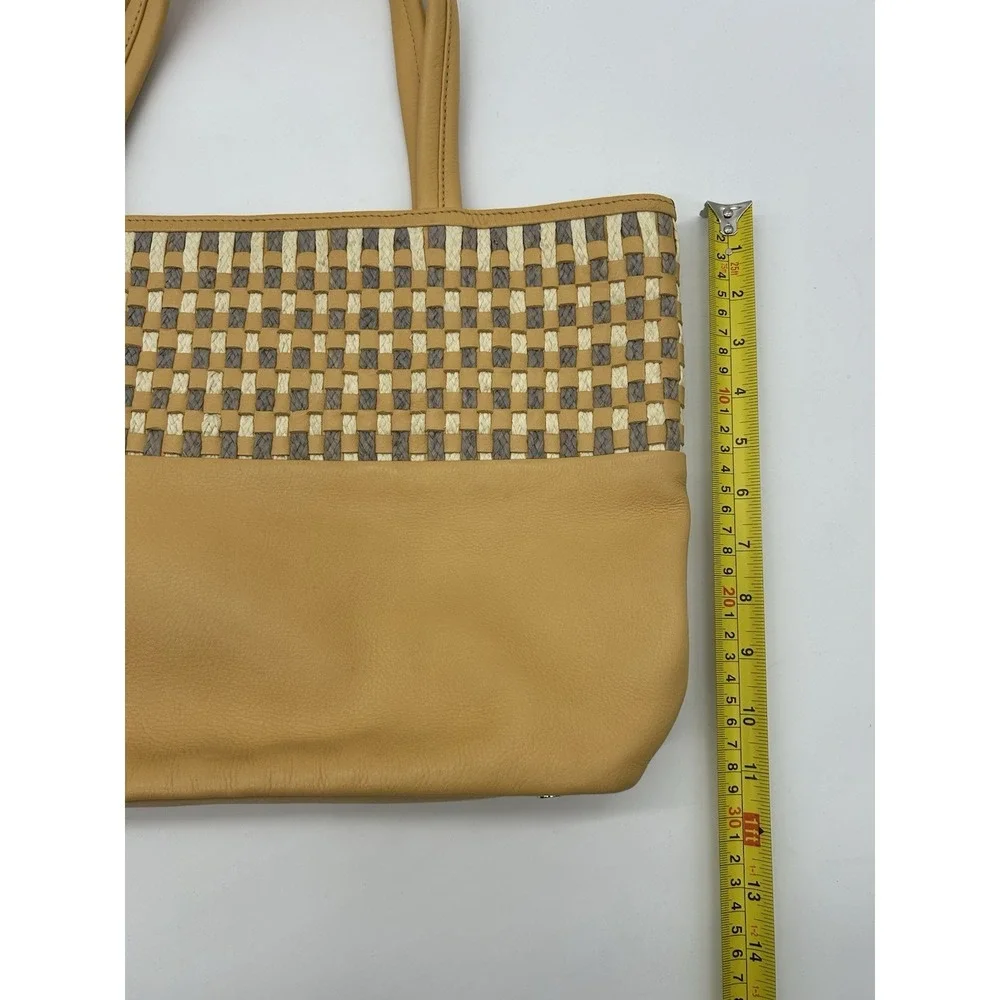 HELEN KAMINSKI Yellow Leather Raffia Woven Tote Shoulder Bag Handbag Artisanal